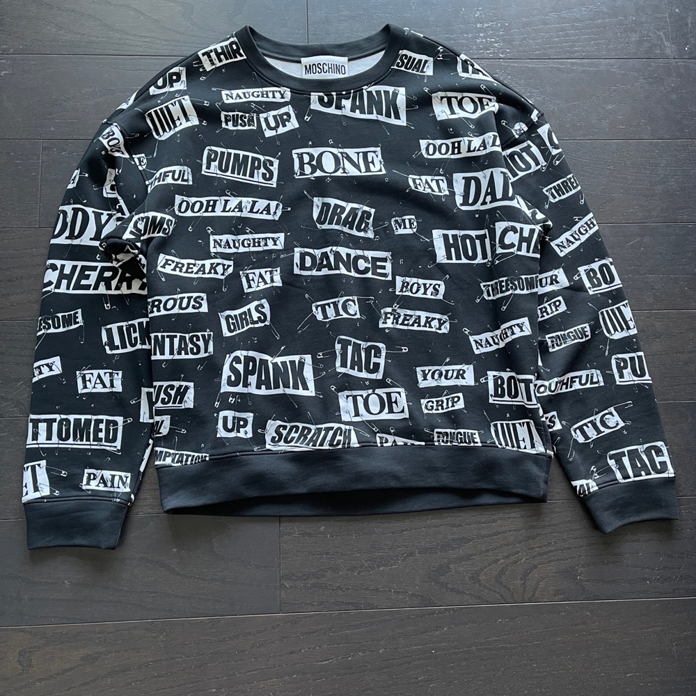 Authentic Men Moschino Logo Print Black Sweater Size 50